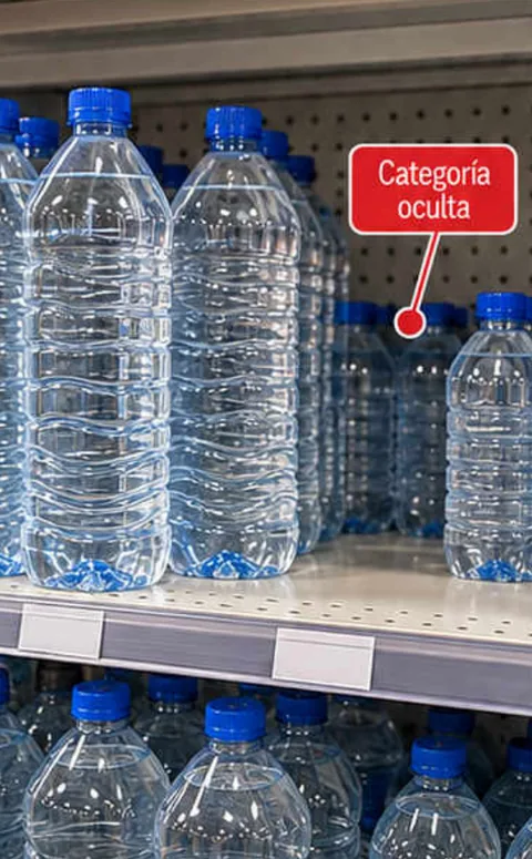 Antes: botellas altas al frente del estante que tapan los envases pequeños